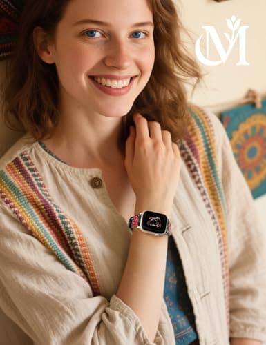 Moolia Floral Leather Band Compatible with Apple Watch Band 49/46/45/44/42mm Women, Cute Romantic Vintage Rose Pattern Strap for iWatch Series 11 10 9 8 7 6 5 4 3 2 1 SE/Ultra(1/2/3), Black/Red - Thumbnail 6