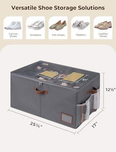 StorageWorks Shoe Organizer for Closet, Shoe Storage Containers for Entryway, Fabric Shoe Cubby Storage for Slippers and Flats, Shoe Storage Bins with Side Mesh Pocket, Fits up to 20 Pairs, Gray - Thumbnail 2