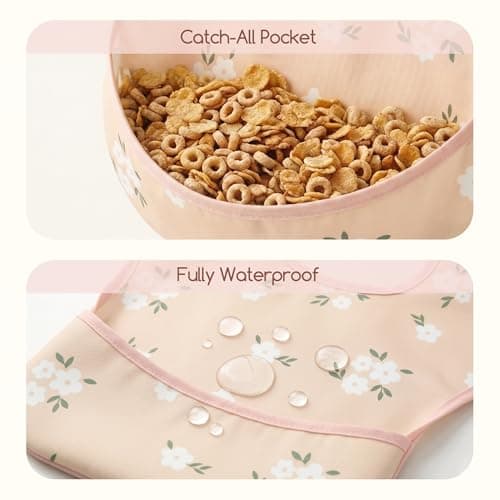CIVARUA KIDS 3-Pack Baby Feeding Bibs | Waterproof Stain-Resistant 3D Food Catcher, Soft Lightweight Design for Baby-Led Weaning, Infants & Toddlers 3-24 Months Green Bloom - Thumbnail 4