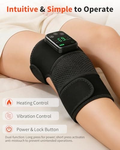 Cordless Knee Massager with Heat and Vibration for Pain Relief - Electric Heated Knee Brace Wrap with 3 Heat Levels & 3 Massage Modes, Portable Arthritis Joint Therapy for Men & Women (Black, Single) - Thumbnail 6