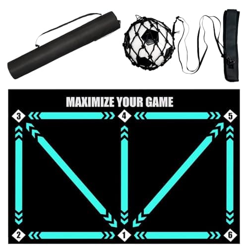 ECENUR Football Footstep Training Mat, Soccer Training Mat 35 * 24IN, Soccer Skills Training Equipment with Storage Bag and Soccer Return Trainer Net (Black-Blue) - Image 1
