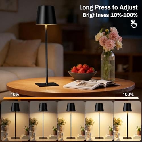 Kakanuo Black Cordless Rechargeable Table Lamp, 2 Pack Portable Desk Lamp with 5000mAh Battery, Touch Control Stepless Dimming, Wireless Night Light for Dining, Outdoor Camping, Coffee Shop - Thumbnail 3