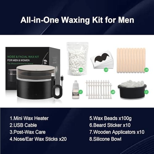 WaxFans Nose Wax Kit, Nose Hair Wax Kit for Men's Nose, Ear & Eyebrow, Mini Wax Pot with 100g Wax Beads & 20 Nose Wax Sticks, USB Powered Portable Facial Hard Wax Warmer for Ear Hair Removal at Home - Thumbnail 5