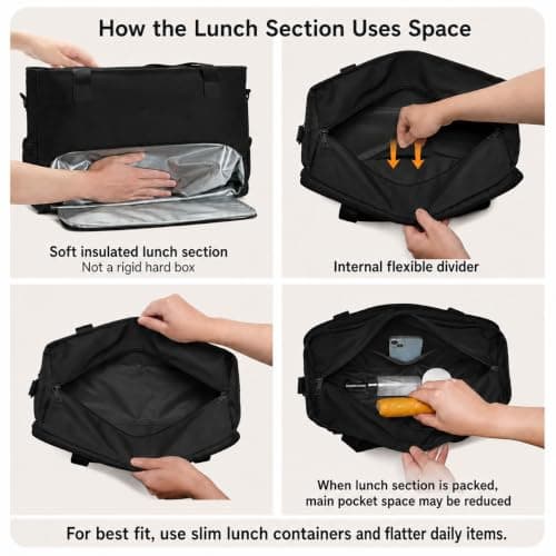 AHHZOOPLL Work Lunch Tote Bag for Women with 15.6" Laptop Compartment, Soft Structured Polyester Teacher Tote Bag with Insulated Lunch Compartment for Office, Nurse, Teacher, Daily Commute, Black - Thumbnail 4