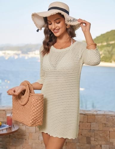 GRACE KARIN Womens Swimsuit Coverup,Crochet Swim Cover Ups,2026 Summer Beach Dress Vacation Outfits Apricot XL - Thumbnail 3