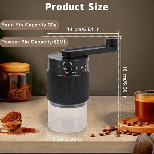 Manual Coffee Grinder - 95 Ceramic Burr, Adjustable Coarse to Fine, 30g Beans & 80ml Powder, Detachable Handle for Espresso, French Press, Camping - Thumbnail 5