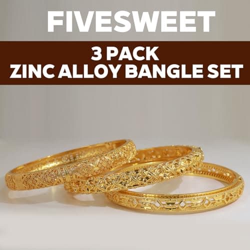 FIVESWEET 18K Gold Plated Women's Bangle Bracelet Set - Stackable Bulk Bracelets with Hollow Diamond, 3D Starburst and Glittering Lattice Designs, Minimalist Stylish Elegant, Tarnish & Oxidation Resistant, Gift for Her Girlfriend Wife Mom Sister Lover on Birthday Christmas Valentine's Day Mother's Day (002, 3) - Thumbnail 2