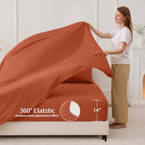 FUANNA 7 Pieces Full Size Comforter Sets, All Season Bedding Sets Full Size, Luxury Soft Bed in a Bag with Comforter, Flat Sheet, Fitted Sheet, Pillowcases & Pillow Shams, Burnt Orange - Thumbnail 6