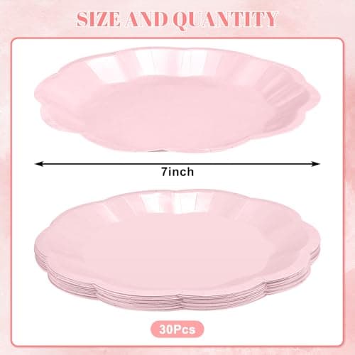 NatNarr 30pcs Pink Plates, 7inch Scalloped Pink Galentines Plates Disposable Pink Valentines Supplies Small Party Plate for Weeding, Valentine's Day, Baby Shower - Thumbnail 2