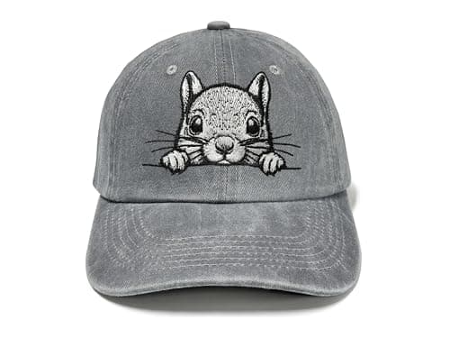 Horpe Squirrel Gifts for Men Women, Chipmunk Hat for Nut Animal Lover, Chippy Baseball Cap for Adult, Adjustable Embroidered Washed Gray Critter Hat - Image 1