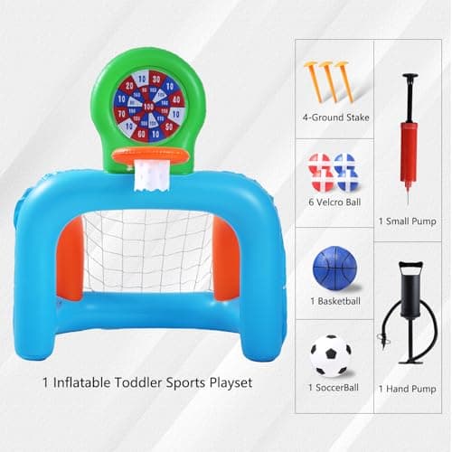 NIBBaNACAL Inflatable Toddler Sports Center – Basketball Hoop & Soccer Goal, 3-in-1 with Sticky Ball Target, Soft & Safe Indoor/Outdoor Set, Ages 2–6 - Thumbnail 6