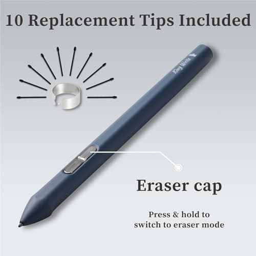 King Write SY05 EMR Stylus Pen for Kindle Scribe & Remarkable 2, 4096 Pressure, Digital Eraser, Battery-Free, Magnetic Attach, 10 Replacement Tips (Black) - Thumbnail 4