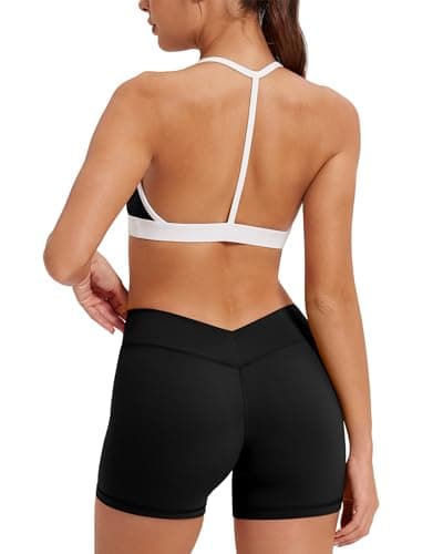 MOOSLOVER Women 2 Piece Workout Sets Layered Halter Sport Bra V Back Gym Shorts Yoga Outfits(XL, Black) - Image 1
