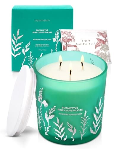 Eucalyptus Pine Clove Woods Scented Candle - Large 3-Wick Aromatherapy Soy Candle for Home, 14.5oz - Pine Balsam Forest Stress Relief Candle - Birthday Gift for Women & Men - Thumbnail 6