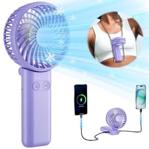 HandFan Upgraded 5200mAh Portable Handheld Fan with Lanyard, 5 Speeds Strong Airflow Hand Fan [27 Working Hours], 180° Foldable Compact Design Personal Fan for Travel/Disney/Concerts/Women(Purple) - Image 1