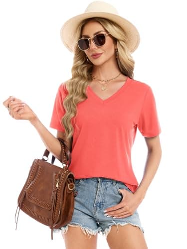 Womens Short Sleeve Tops T Shirts Summer T Shirts V Neck Dressy Casual - Thumbnail 3