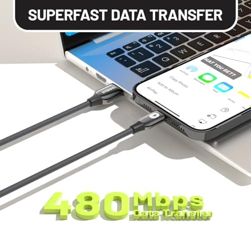 Omnibar USB A to USB C Cable 6FT, iPhone 17 16 15 Charger Cord Type C, Braided Zinc Alloy Samsung Charger Fast Charging Cord for Galaxy S25 S24, Tablet, Laptop, PS5, AirPods, GoPro, DJI, Carplay Cable - Thumbnail 5