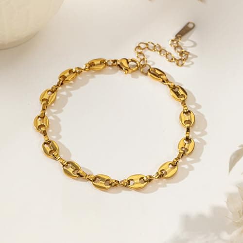 Alegend Titanium Steel (Not Rust, Resist Corruption, Easily Clean) 18K Gold Plated Oval Link Bracelet Women - Adjustable - Thumbnail 5
