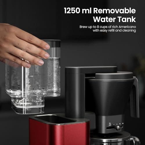 Kismile SCA-Certified 8 Cup Drip Coffee Maker, Pour Over Coffee Machine with 3s Instant Heat 197–205℉, Adjustable Flow Control, Removable Water Tank, Deep Cold Brew & 40 Min Keep Warm (Red) - Thumbnail 4
