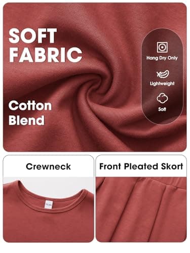 EXLURA Women Summer 2 Piece Sets Tennis Skirt Outfits Casual Cotton Cap Sleeve Tops Pleated Skorts Airport Travel Vacation - Thumbnail 3