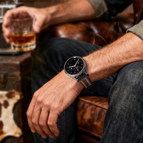 Leather Band Compatible with Samsung Galaxy Watch Ultra 47mm/Watch 8 7 6 5 4 FE 40mm 44mm/Watch 8 6 4 Classic/Watch 5 Pro, Premium Top Grain Leather Strap with Rugged Stainless Steel Connector for Samsung Watch Bands Men & Women - Thumbnail 4