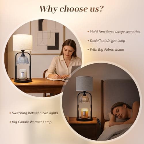 Safe Candle Warmer Lamp for Kids/Pets Flameless Electric Wax Melt Warmer Lamp for Large 3 Wicks Jar Candles with Long Lasting Lifespan Instant Fragrance Release Timer Dimmer Height Adjustable -Black - Thumbnail 6