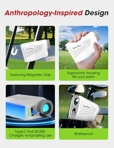 Golf Rangefinder with Slope & Magnet，1300 Yards Range Finder for Golf，Flag Locking Vibration，6-6.5X Magnification & HD LCD，Rechargeable Golf Range Finder - Thumbnail 6