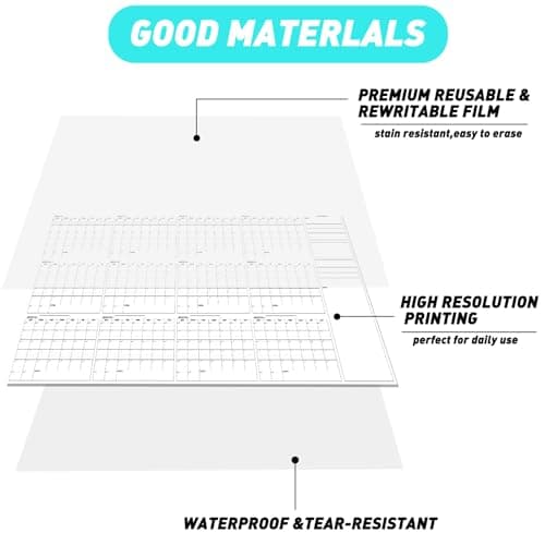 Large Dry Erase Calendar for Wall - 12-Month Undated Wall Calendar Dry Erase, 34" x 60", Reusable Yearly Calendar with Two Markers, Great Layout Dry Erase Wall Calendar for Home School or Office - Thumbnail 3