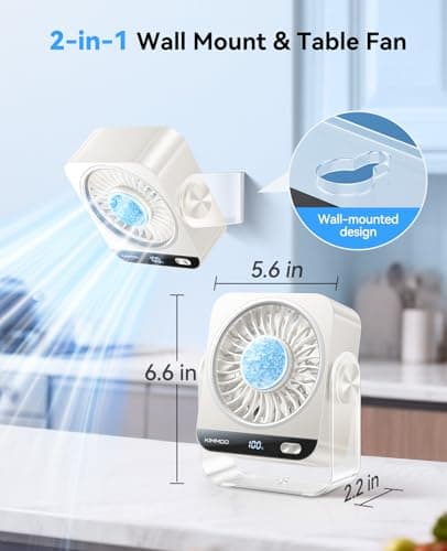 KIMMOO USB Desk Fan for Bedroom, 199 Speeds Turbo Airflow, Portable Fan with Ice Cooling, Digital Display Quiet Table Fan, 270° Rotating Small Rechargeable Battery Desktop Fans for Home Office (White) - Thumbnail 6