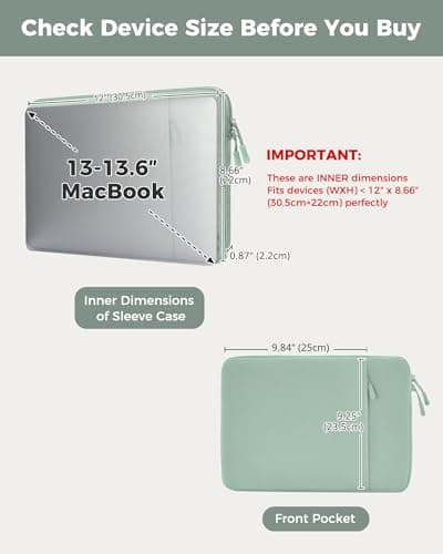 ProCase Laptop Sleeve 13" for MacBook Neo/Air/Pro 13-13.6 inch with A18/M5/M4/M3/M2/M1 Chip 2026-2016, Computer Case Also Compatible with 13" HP Dell ASUS Lenovo Acer Chromebook -Willow Green - Thumbnail 4