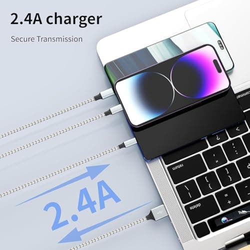 MPATIBY Multi Charging Cable, (2 Pack 4FT) Multi USB Charger Cable 3 in 1 Charging Nylon Braided Fast Charging Cord with Type-C, Micro USB, IP Port for Most Phones/iPhones/Tablets - Thumbnail 4
