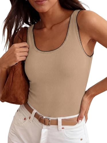 BTFBM Womens Square Neck Tank Tops 2026 Sleeveless Ribbed Knit Shirts Summer Casual Sweater Vest Cute Going Out Top(Khaki, Large)
