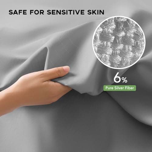 Grounding Sheet Queen,6% Pure Silver Fiber 94% Cotton Connected Earth Energy, Grounding Bed Sheets 18" Deep Pocket with Grounding Cord Enhances Energy and Well-Being(60"x 80" Grey) - Thumbnail 4