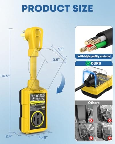 Kohree RV Surge Protector 50 Amp, RV Power Surge Voltage Protection, RV Adapter Plug with Real-Time Circuit Analyzer Smart Auto Shut Off LED Large Screen for Travel Trailers Camper, 50A 16000J-Yellow - Thumbnail 5