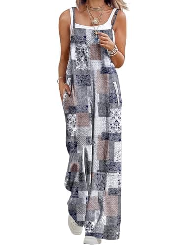 BOHOWE Womens Overalls Loose Casual Wide Leg Overalls One Piece Sleeveless Summer Jumpsuit with Adjustable Straps & Pockets Plus Size Romper Summer Fashion Clothes XL HPZ FL2FZ - Image 1