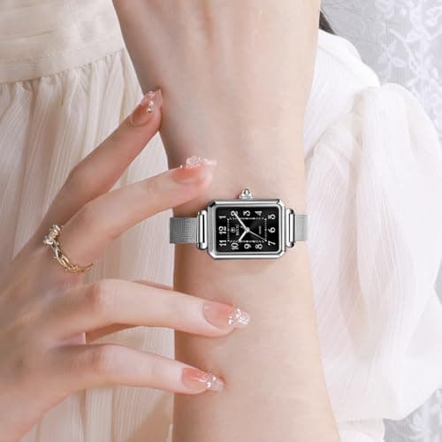 Taxuax Dress Watches for Women Square Watch Womens Black Dial Small Face Women's Waterproof Watch Mesh Watches Large Number Rectangle Hand Ladies Watch for Minimalist reloj Elegante para Mujer - Thumbnail 6