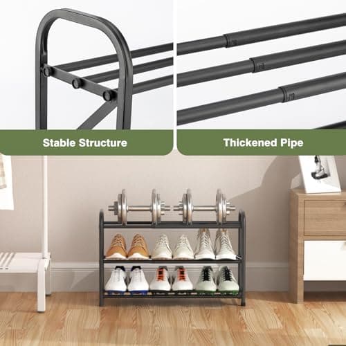 Atrastout 3-Tier Shoe Rack for Closet, 16"-32" Expandable ShoeRackAdjustable for Entryway Closet Doorway SturdyMetal, Black - Thumbnail 5