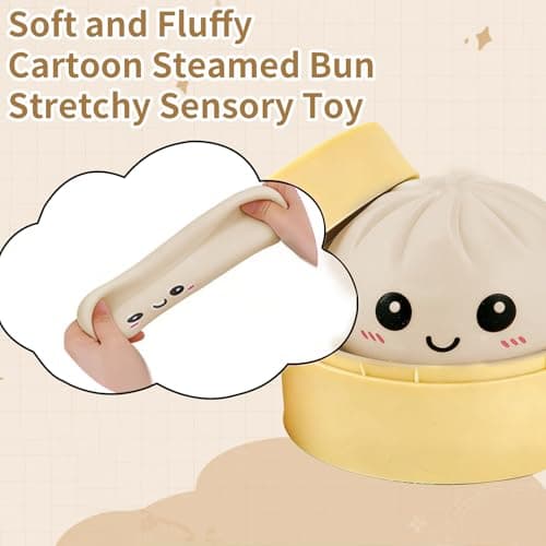 Dumpling Squishy Stress Ball, JHSRVER Mystery Dumpling Squishies, Dumplings Stretchy Desk Toy, Handmade Squeeze Toys, Bun Dough Sensory Fidget Toy with a Steame (Beige) - Thumbnail 4