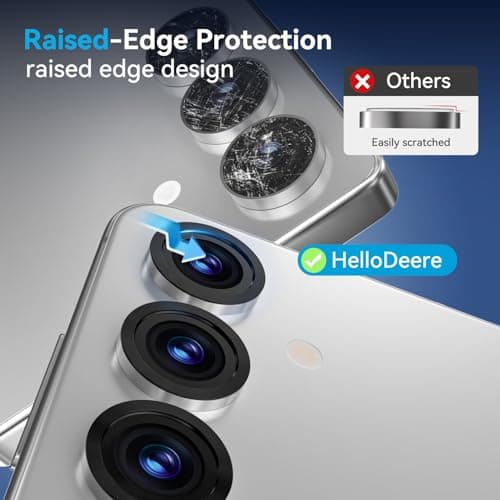 HelloDeere for Samsung Galaxy S25 Camera Lens Protector, Easy Installation, Perfect Fit, 9H Shatterproof Tempered Glass with Aluminum Metal Circle Camera Protector, Case Friendly, Silver Shadow - Thumbnail 4