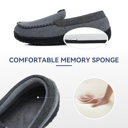 BOVTY Men's Moccasin House Slippers - Memory Foam Indoor Outdoor Shoes Breathable Slip-on Loafers - Thumbnail 4