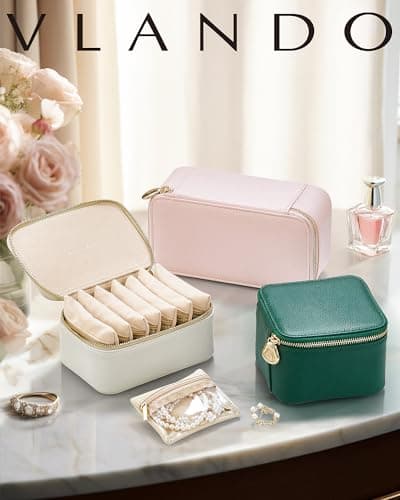 VLANDO Jewelry Travel Case,Travel Jewelry Organizer with Clear Velvet Jewelry Bags 6Pcs Zipper Pouch for Women Girl Christmas Wedding Gift-Green - Thumbnail 2