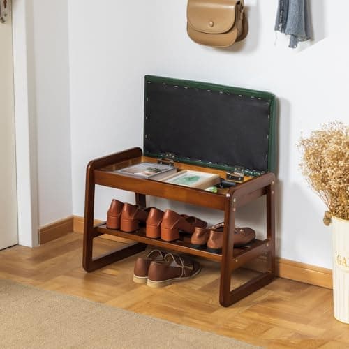 latifolia Shoe Rack Bench, Entryway Shoe Bench with Cushion, Flip-Open Storage Compartment, 2-Tier Shoe Organizer(Green,21.65''L) - Thumbnail 5