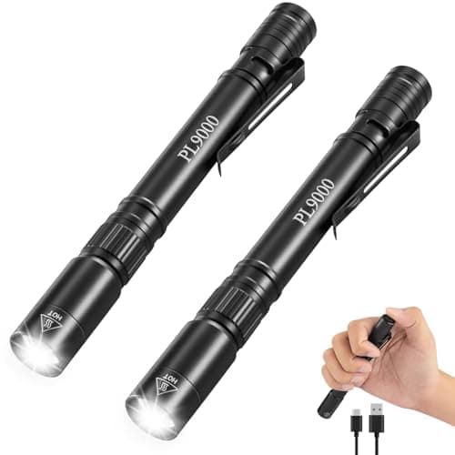 2Pack Pen Flashlight Rechargeable PL9000, 5Mode Bright Pen Light Flashlight High Lumens, Waterproof Pocket Flashlights, EDC Adjustable Tactical Flash Light, LED Small Lights with Clip for Emergencies - Image 1