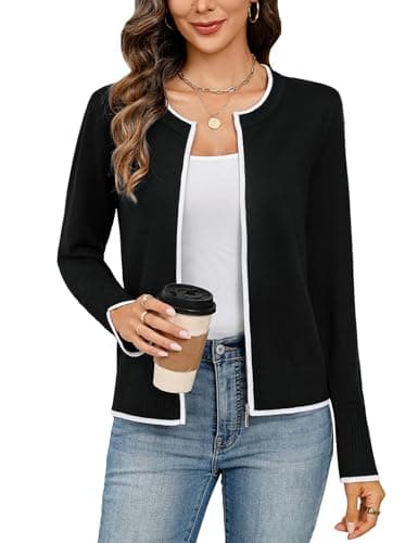 Totatuit Lightweight Cardigans for Women Soft Solid Knitted Zip Front Jacket No Hood Long Sleeve Zip Up Sweaters Black XX-Large - Image 1