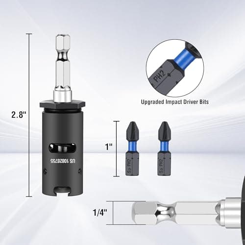 WORKPRO Drywall Screw Setter/Extractor Impact Bit Holder, Come with 10*Protective Rings, 2 * 1" PH2 Impact Bits, Single-Handed Operation for DIY Drywall Object - Thumbnail 2