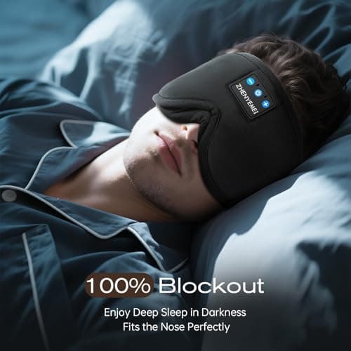 ZHENYEMEI 3D Sleep Mask with Bluetooth Headphones, Sleeping Headphones for Side Sleepers, Wireless Music Eye Mask with Ultra-Thin Stereo Speakers for Men, Women, Tech Gifts, Black - Thumbnail 3