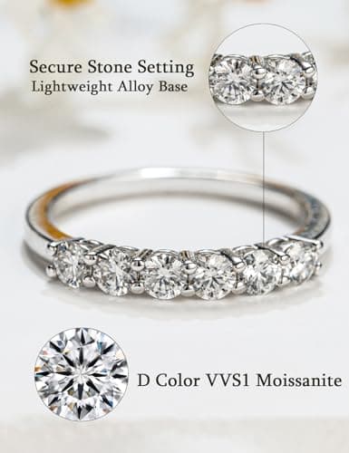 IMOLOVE Moissanite Wedding Band for Women, 6 Stone D Color VVS1 Moissanite Eternity Rings, Stackable Promise Ring for Engagement, Anniversary, Proposal Size 6.5 - Thumbnail 2