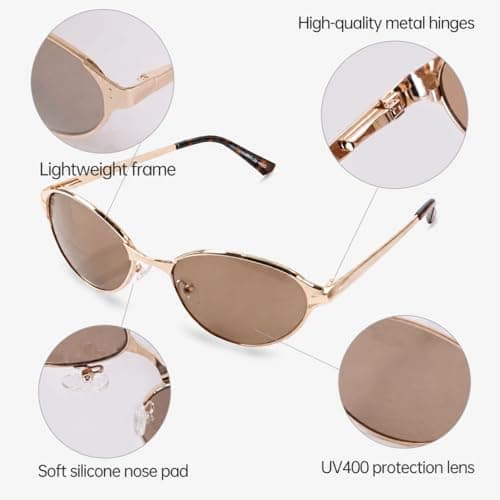 Vylenxio Retro Oval Sunglasses for Women Men, 90s Vintage Style, UV400 Lens - Thumbnail 3