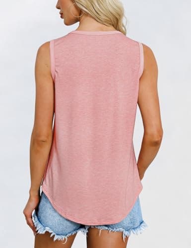 GKBK Womens Tank Tops High Neck Loose Fit Casual Summer Sleeveless Shirts 2026 Beach Vacation Outfit Cured Hem Z-Pink - Thumbnail 3