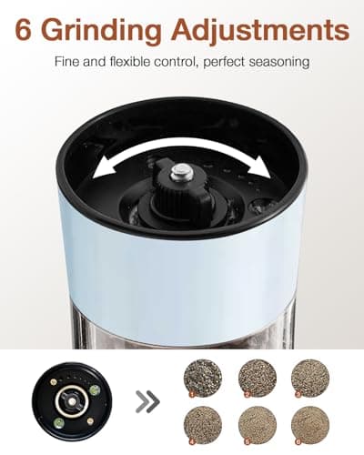 Gravity Electric Salt and Pepper Grinder Set 2-Pack - USB-C Rechargeable Base, Auto LED Light for BBQ/Camping, Adjustable Coarseness & Large Capacity - Stainless Steel (Morning Haze) - Thumbnail 4